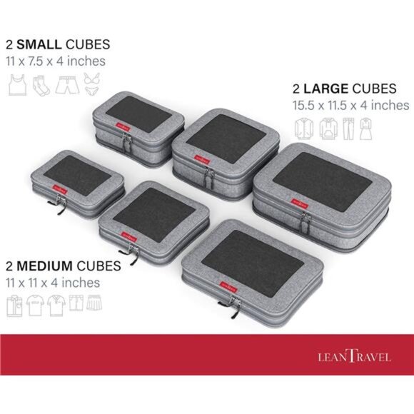 Compression Packing Cubes for Travel Organizers with Double Zipper (6-Pack) - Picture 5 of 7